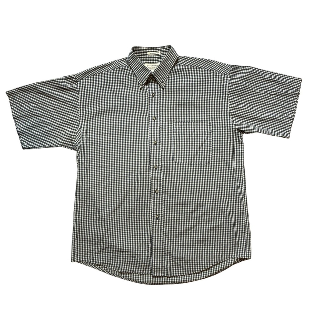 VTG Natural Issue Wrinkle Free Men Large Gingham Check Short Sleeve Shirt Pocket
